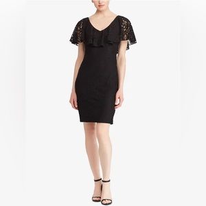 Lauren Ralph Lauren Black Mini Dress with Lace Ruffle